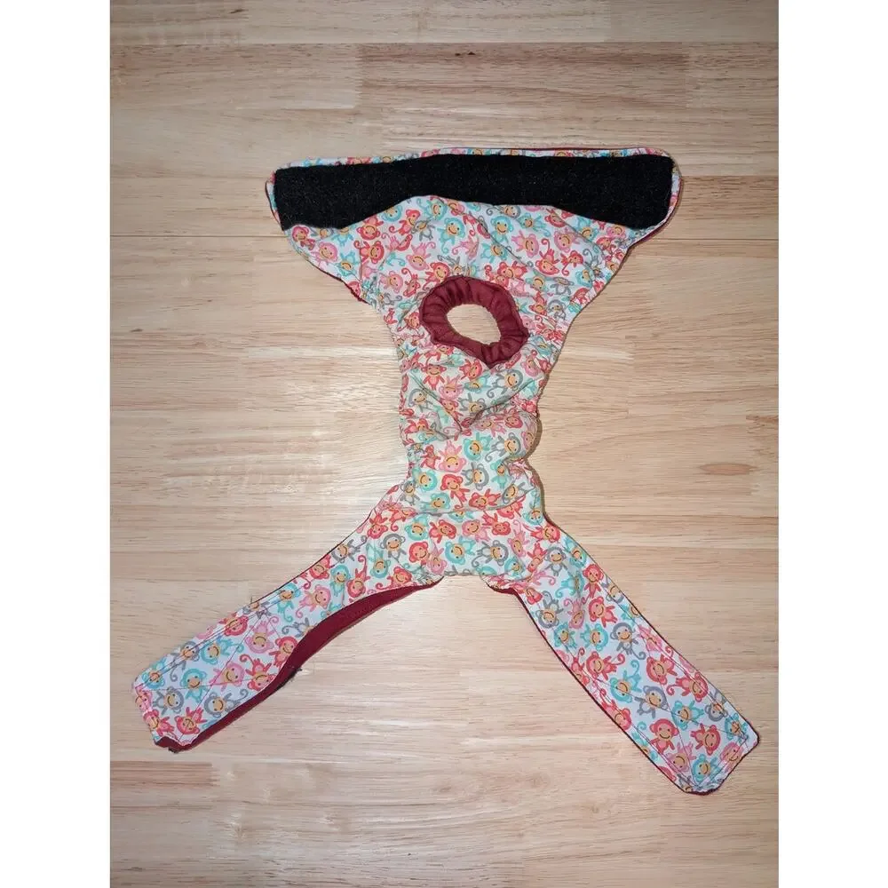 Cute Monkey Print Cotton Dog Diaper w/ Waterproof Inner Lining for Housebreaking